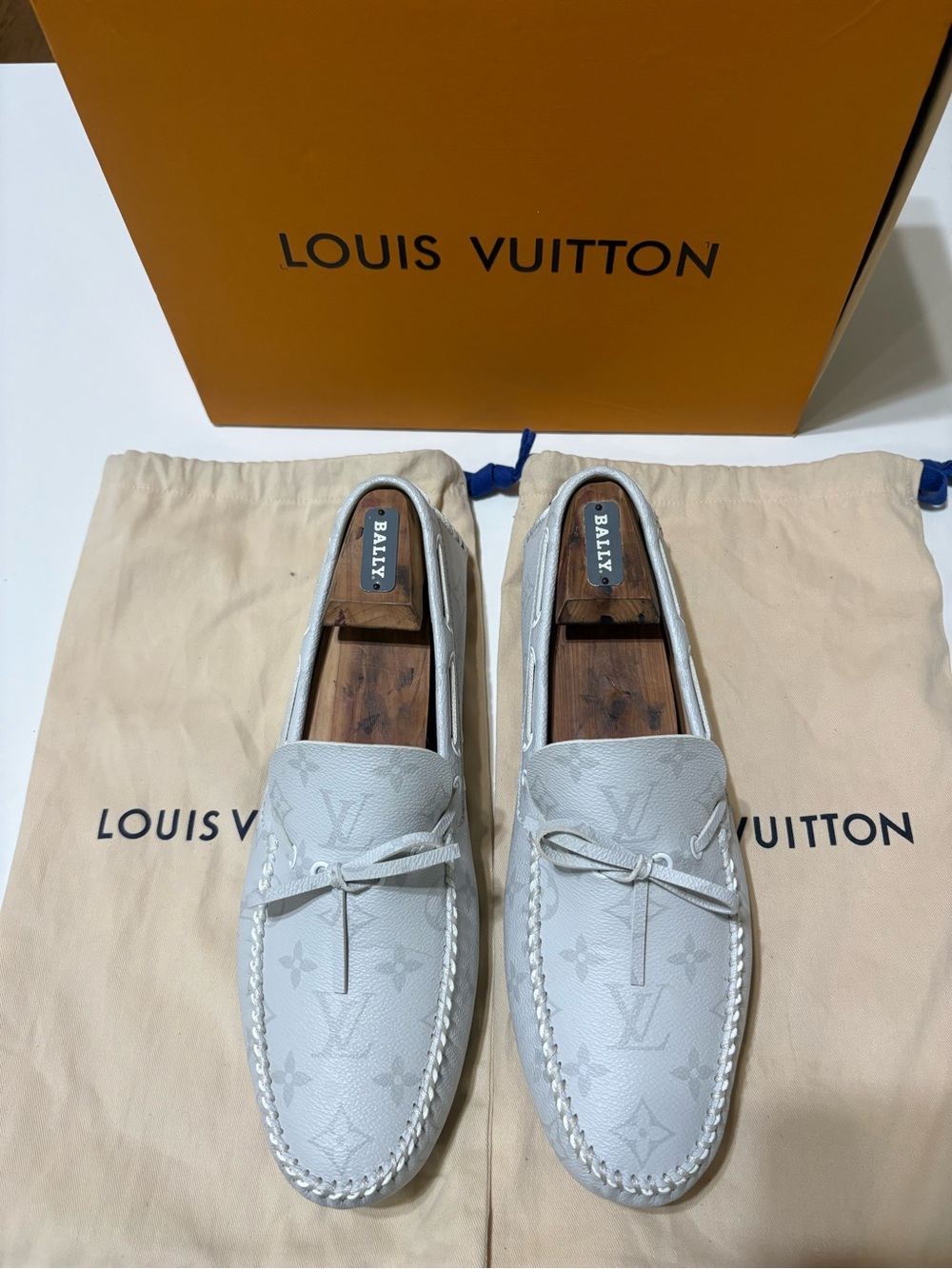 Louis Vuitton White Monogram Leather Driving Loafers